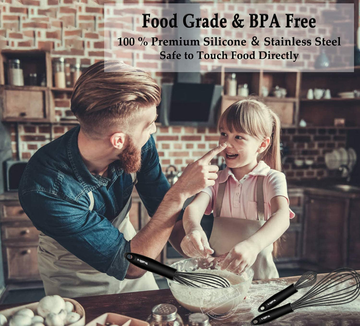 Silicone Whisk, Stainless Steel Wire Whisk - Heat Resistant Kitchen Whisks for Non-Stick Cookware, Balloon Egg Beater Perfect for Blending, Whisking, Beating, Frothing & Stirring, 8.5", Black