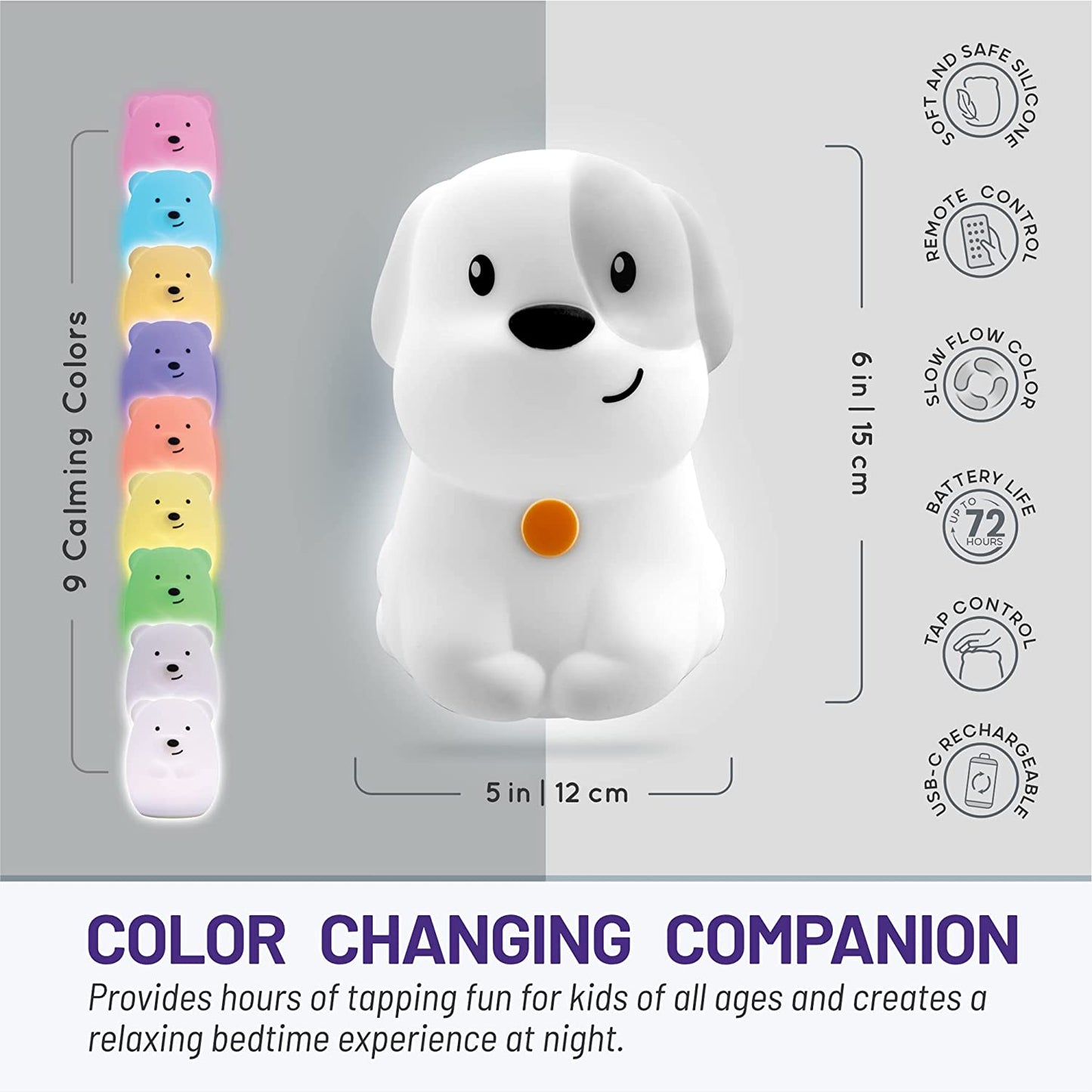 Remote Control Silicone Night Light for Kids - Puppy Design with 9 Soft Colors & Sleep Timer - Rechargeable, Battery-Operated Lamp for Bedroom | Baby Nursery, Toddler, Girls, Boys