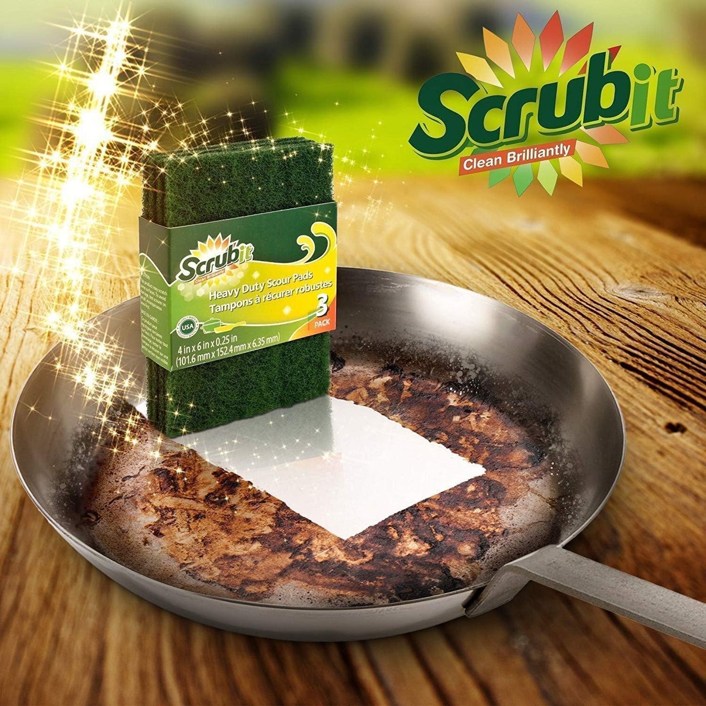 Scouring Pads - Heavy Duty Household Cleaning Scrubber with Non-Scratch Anti-Grease Technology - Reusable Scrubbing Pads – Green, 6 Pack