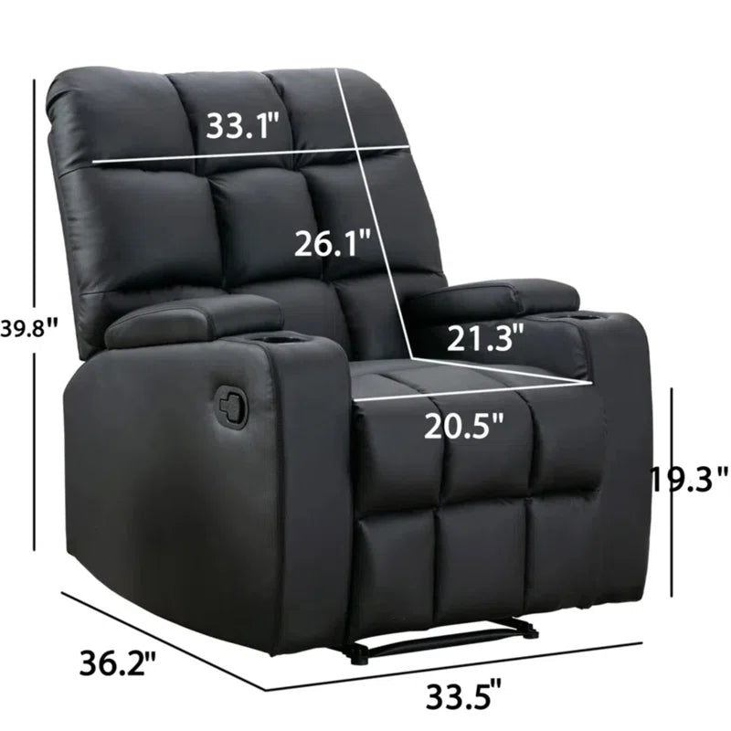 33.5" Wide Modern Faux Leather Soft Backrest Manual Release Recliner Chair with Massage & Storage & Cup Holder (Set of 2)