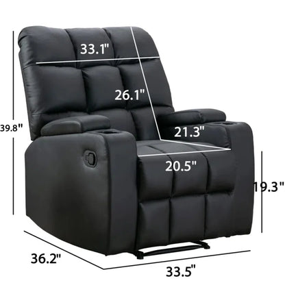 33.5" Wide Modern Faux Leather Soft Backrest Manual Release Recliner Chair with Massage & Storage & Cup Holder (Set of 2)