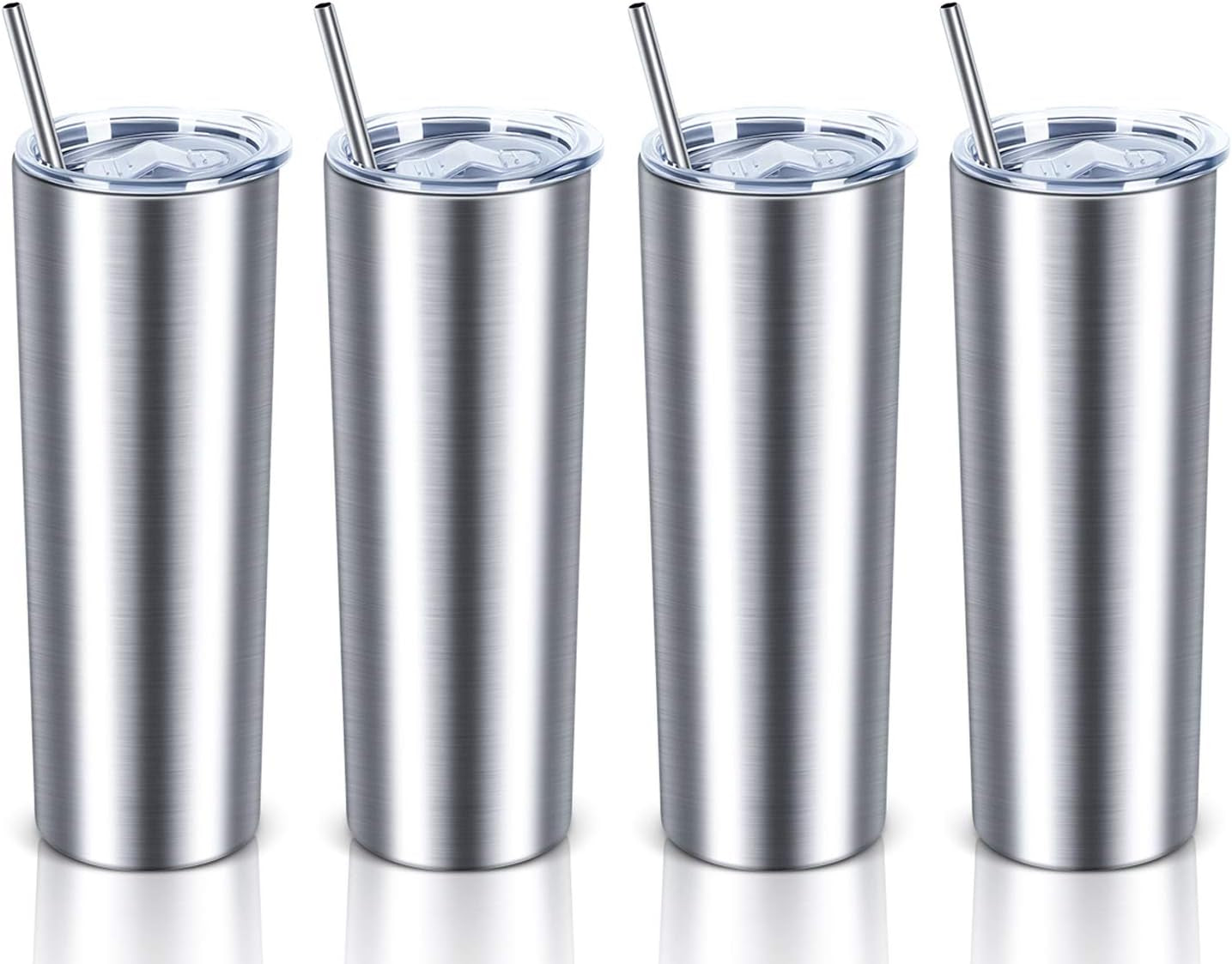 20 Oz Skinny Stainless Steel Tumbler Set with Lids, Insulated Slim Water Tumbler for DIY, Silver