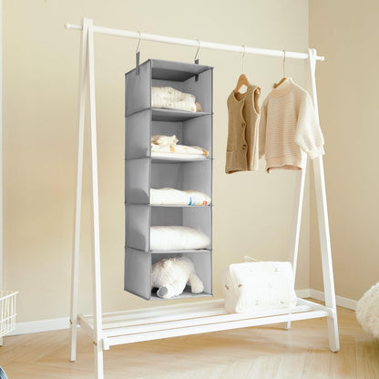 5-Shelf Hanging Closet Organizers and Storage, Hanging Shelves for Closet Storage, Collapsible Hanging Shelf Organizer for Clothes Organization, Light Gray, 12 ¼" D X 12 ¼" W X 45 ½" H