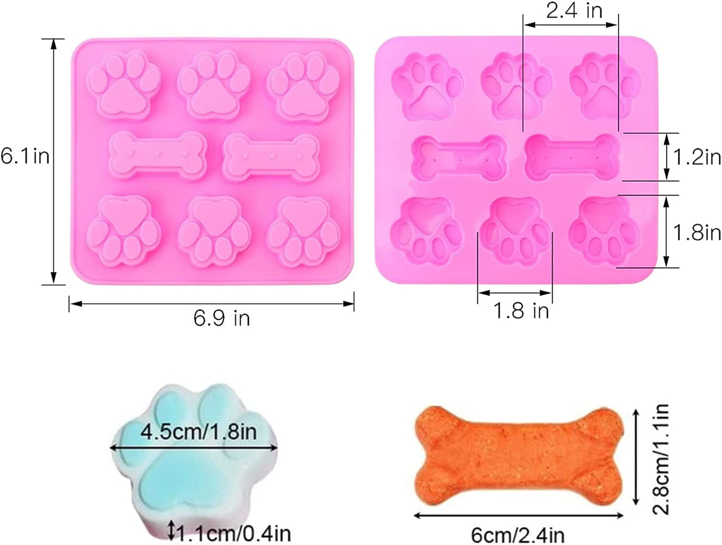 2 Pack Silicone Molds - Puppy Dog Paw & Dog Bone Shapes for Baking Chocolate, Candy, Jelly, Ice Cube Treats