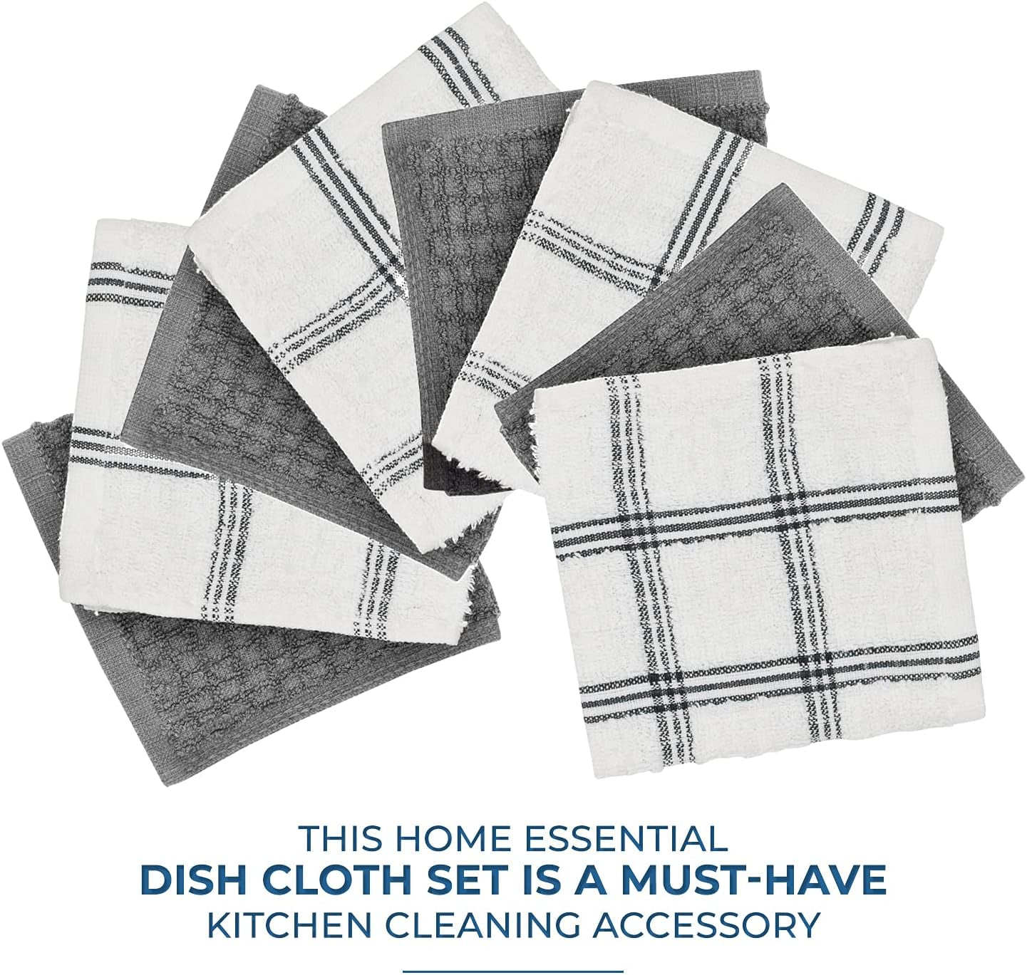 Premium Dish Cloth 100% Cotton 12 X 12 Inches |Pack of 8|-Ultra Soft Tea Towels-Highly Absorbent Kitchen Rags-Terry Dishcloth for Kitchen and Household Cleaning |Grey|