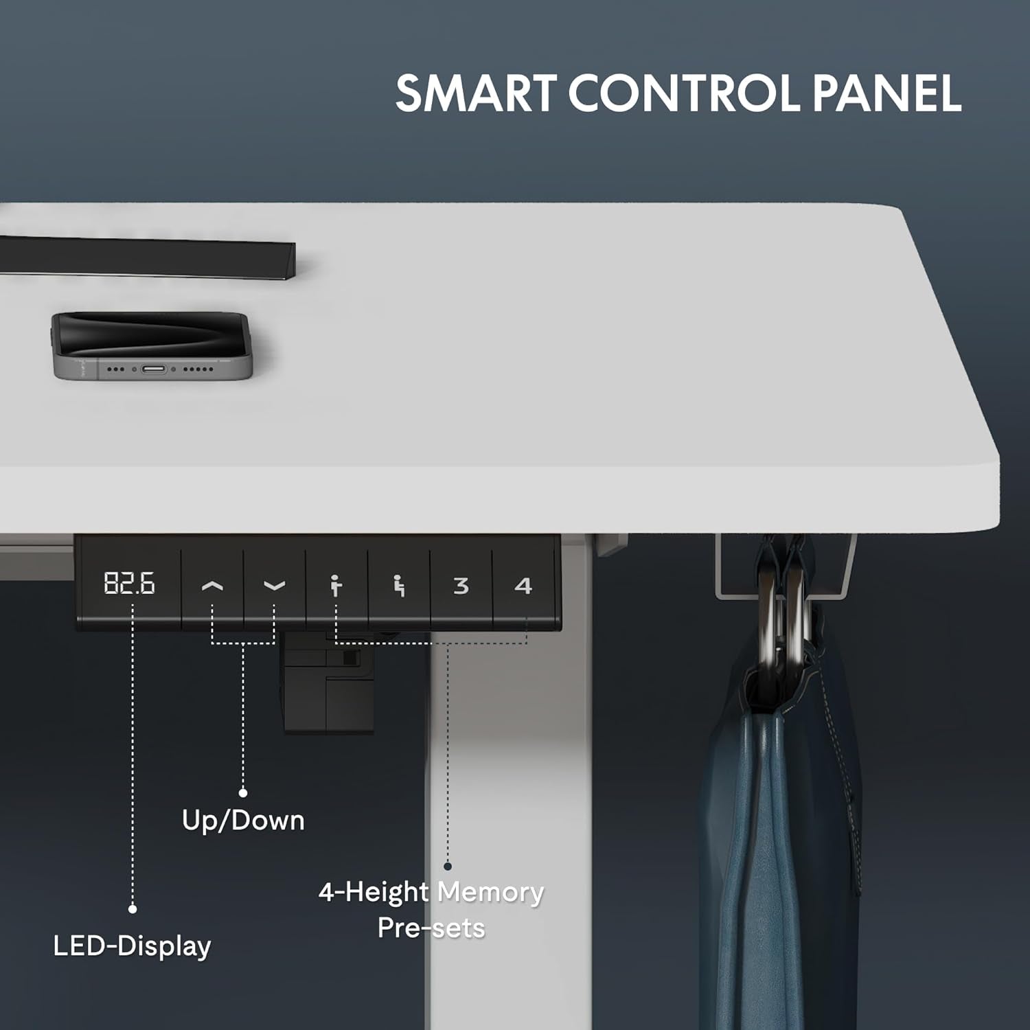 One-Piece Electric Standing Desk, 48 X 24 Inches Adjustable Desk with Seamless Desktop, Memory Controller Height Adjustment (White Frame + White Desktop, 2 Packages)