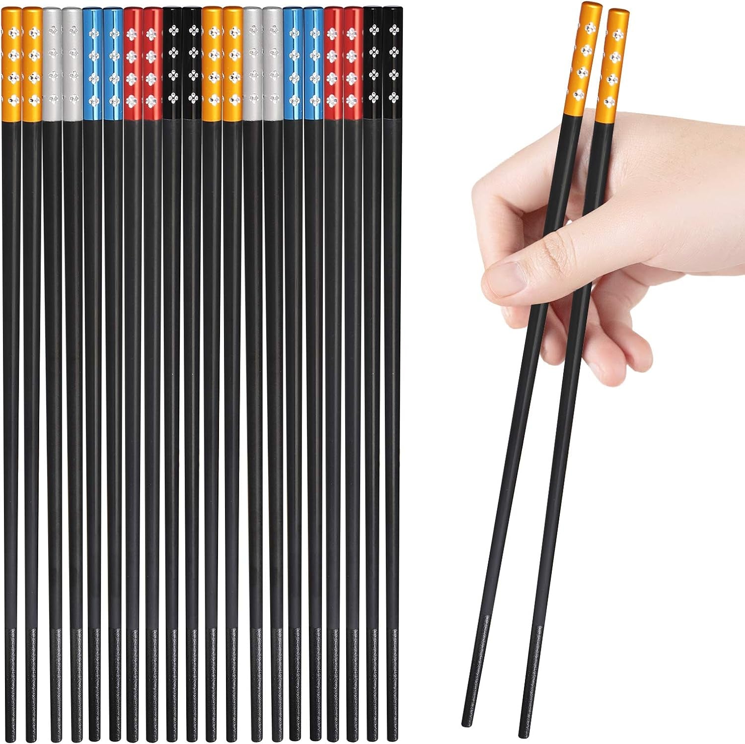 10 Pairs Fiberglass Chopsticks, Non-Slip Chopsticks, Dishwasher Safe for Chinese Style Japanese Food Cooking Chopstick (9.5 Inch Five Colors)