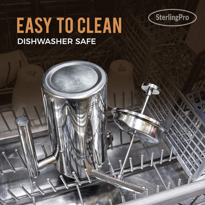 French Press Coffee Maker (1.5L)-Double Walled Large Coffee Press with 2 Extra Filters-Enjoy Granule-Free Coffee, Stylish Rust Free Kitchen Accessory-Stainless Steel (Mirror)