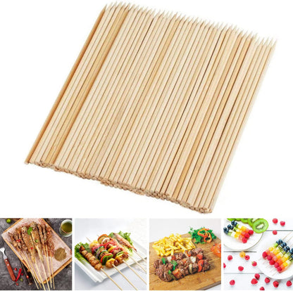 Bamboo Skewers, 8 Inch Bamboo Sticks 100Pcs BBQ Kabob Skewers, Grill, Appetizer, Fruit, Corn, Chocolate Fountain, Cocktail, Art, Craft, Set of 100 Pack