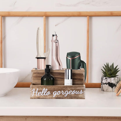 Wooden Hair Tool Organizer, Blow Hair Dry and Straightener Holder, Curling Iron Holder, Flat Iron Holder, Hair Accessories Product Styling Tools Dryer Organizer Storage for Bathroom Vanity Countertop