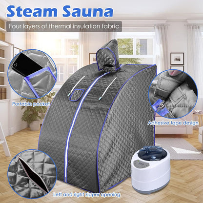 Portable Sauna, Sauna, 2L Steam Sauna Home Sauna for Relaxation at Home,One Person Sauna with Remote Control,Foldable Chair,Timer