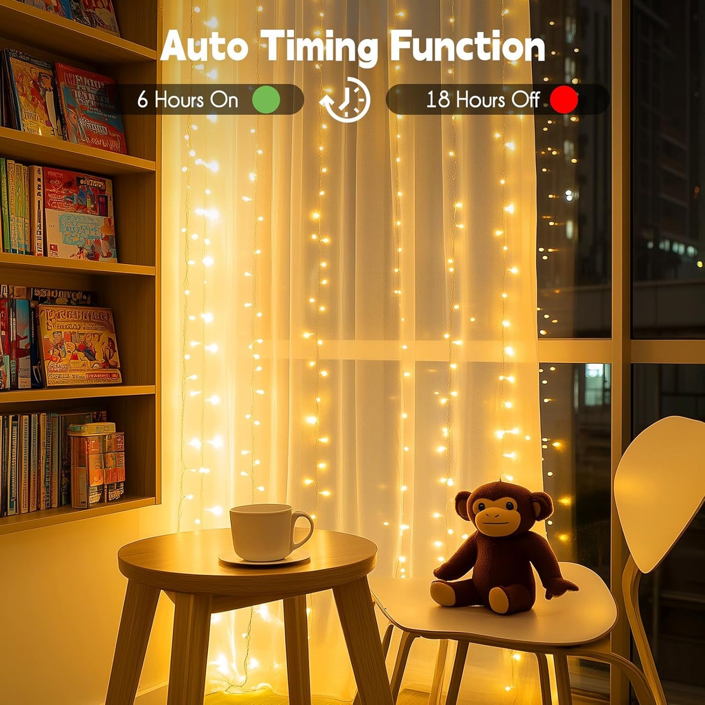 300 LED Curtain String Lights, 9.8 FT Hanging Fairy Lights with Remote, 8 Modes, Connectable Waterproof Window Lights for Bedroom Backdrop Wedding Outdoor Christmas Party, Warm White