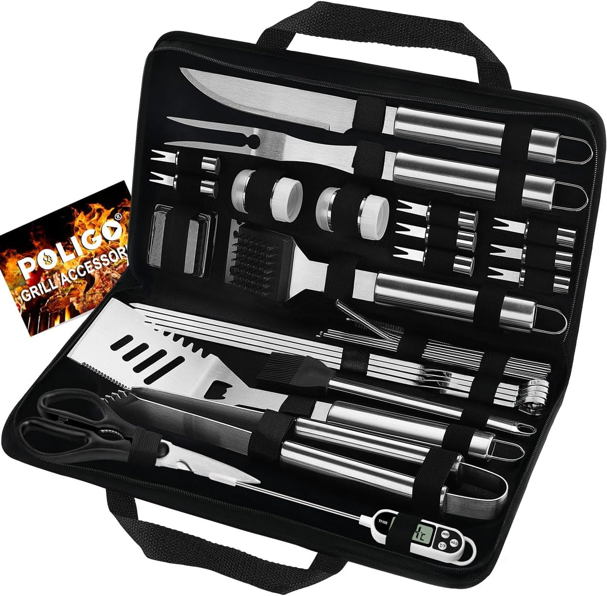 29 PCS BBQ Grill Accessories Stainless Steel BBQ Tools Grilling Tools Set with Storage Bag for Fathers Day Dads Birthday Presents - Camping Grill Utensils Set Ideal Grilling Gifts for Men Women