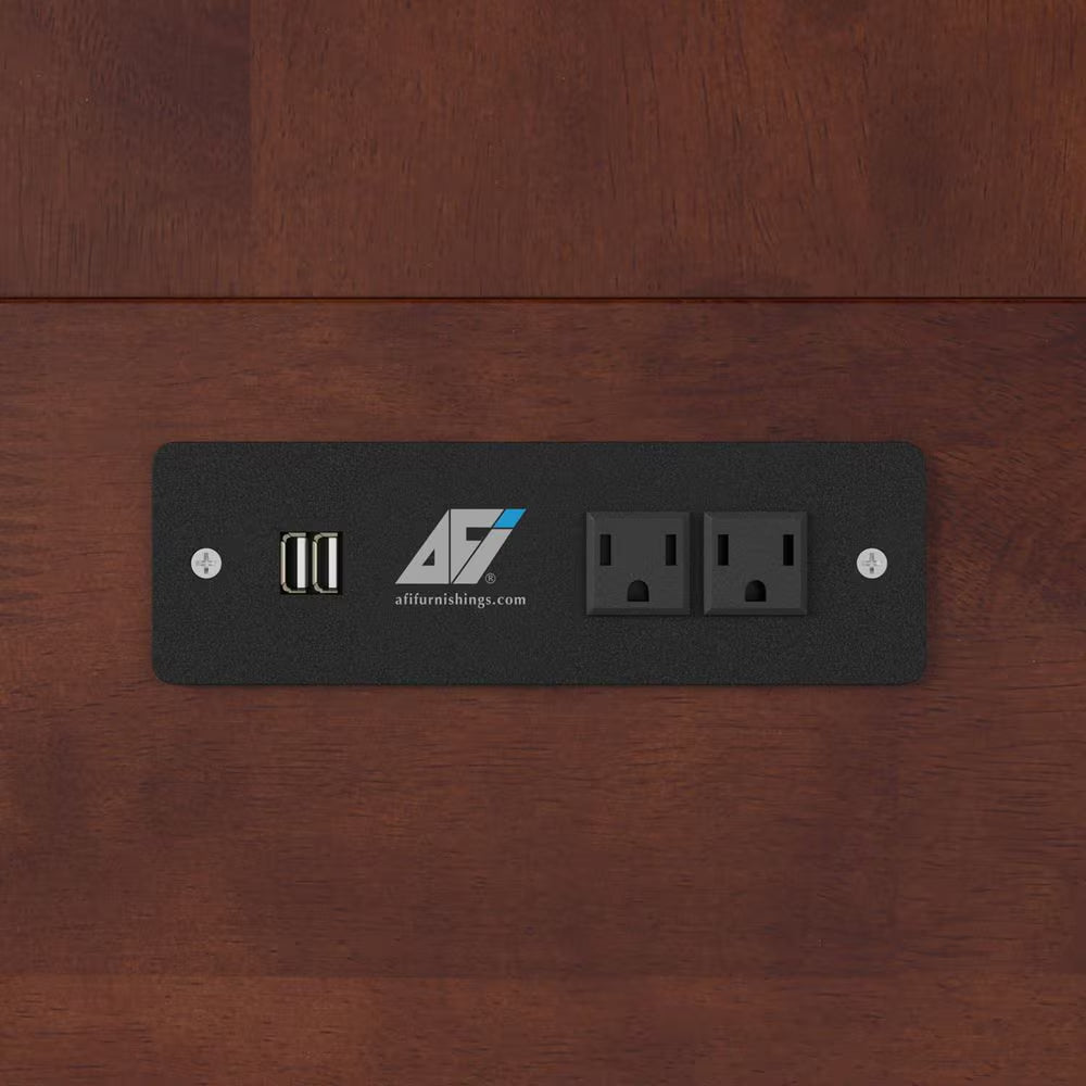 Deerfield Walnut Brown Wood Frame Full Murphy Bed Chest with 6 In. Mattress, Storage Drawer and Built-In Charger