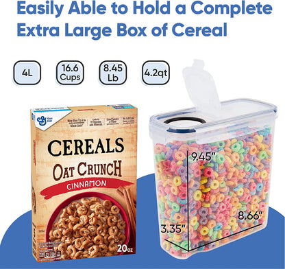 Cereal Containers Storage Set Large (4L,135.2 Oz), Airtight Food Storage Containers for Kitchen & Pantry Organization, Cereal Storage Container Set for Crunchiness, BPA Free Dispenser Keepers (4)