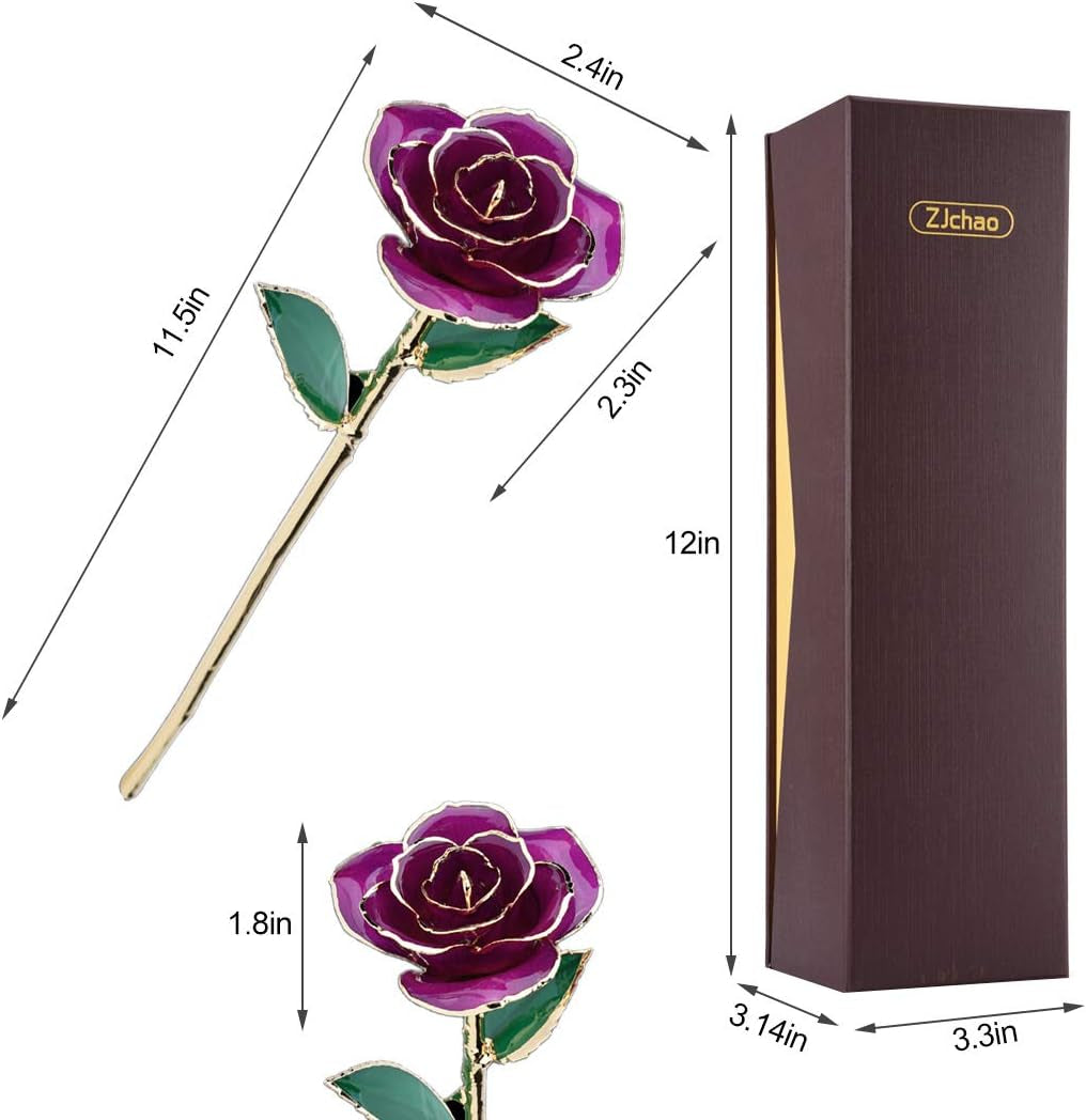 24K Rose for Her, Eternal Love Plated Rose Flower, Romantic Present for Wife, Mom, Grandma, Anniversary, Birthday, Wedding ()