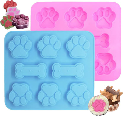 2 Pack Silicone Molds - Puppy Dog Paw & Dog Bone Shapes for Baking Chocolate, Candy, Jelly, Ice Cube Treats