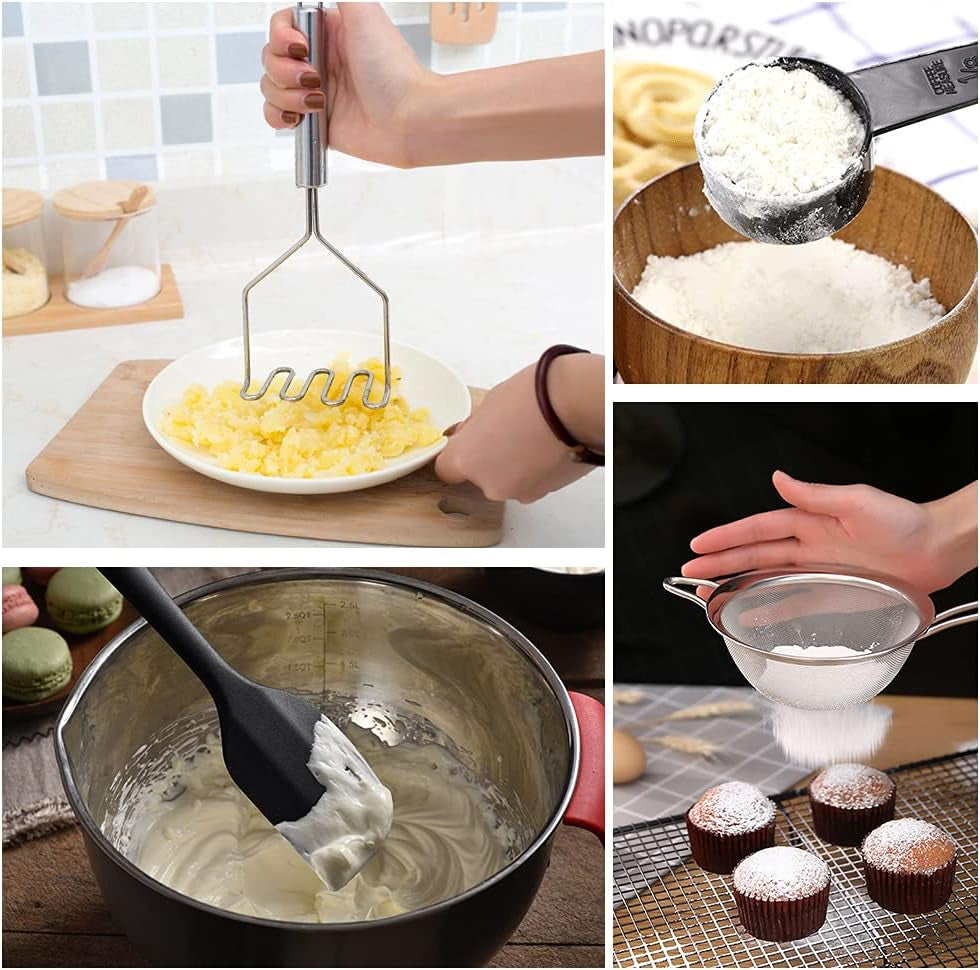 Kithcen Utensil Set 46 Cooking Utensils Nylon and Stainless Steel Utensils Kitchen Tool Set,Baking Set Kitchen Set Spatula Set Kitchen Gadgets Kitchen Tools Kitchen Accessories Black