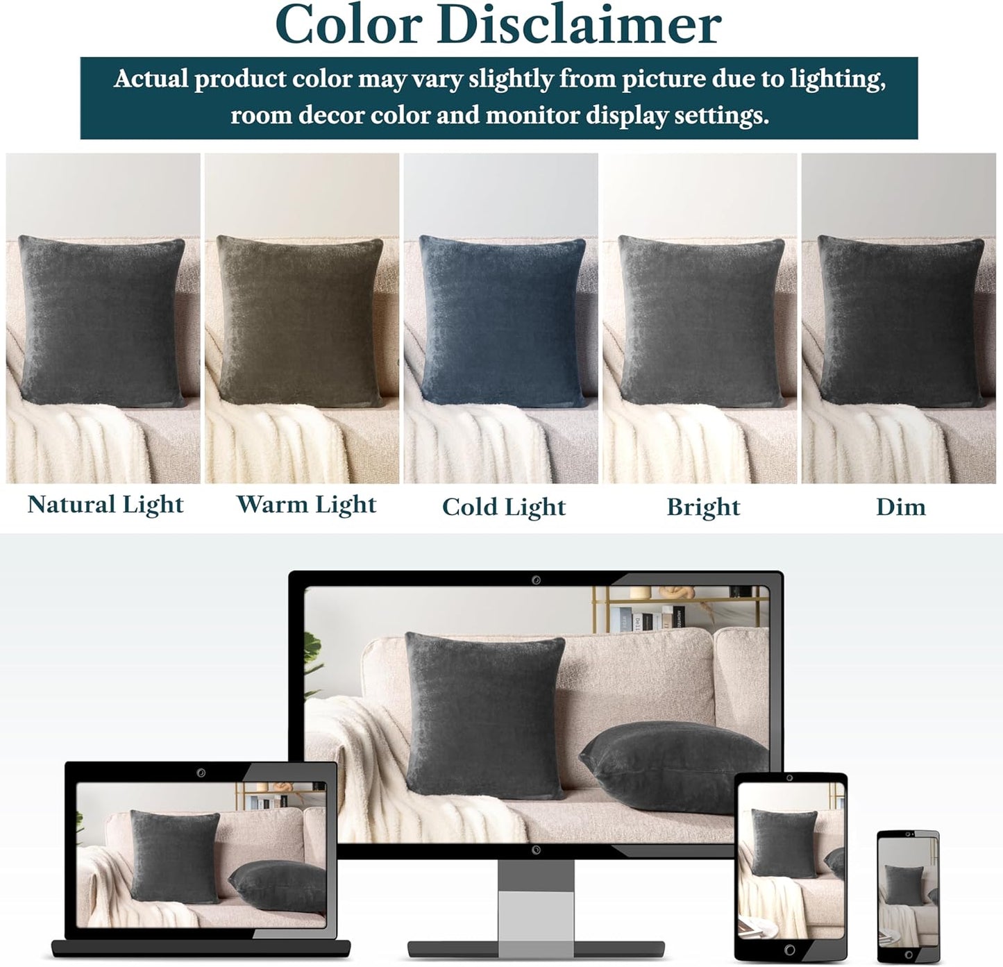 Dark Gray Throw Pillow Covers 18X18 Set of 2, Decorative Pillow Cases for Bed Sofa Couch, Boho Aesthetic Accent Decor Cushion for Bedroom Living Room, Velvet Square Euro Sham Covers, Dark Grey