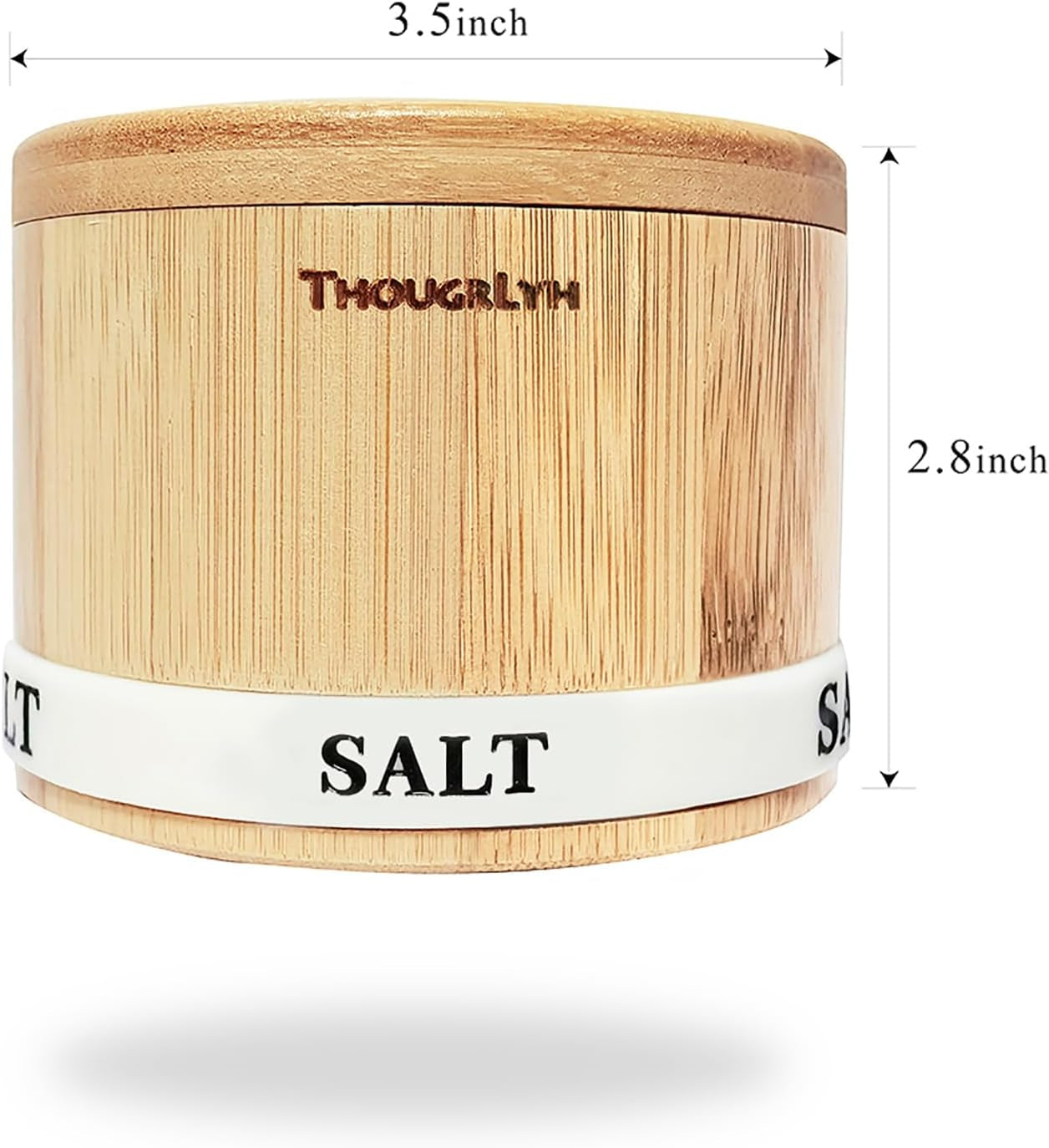 Salt Box Bamboo Salt Container with Swivel Lid and Spoon Small Spice Cellar with Label 8 Oz Capacity Salt Holder for Countertop with Magnetic to Easy Open and Seal