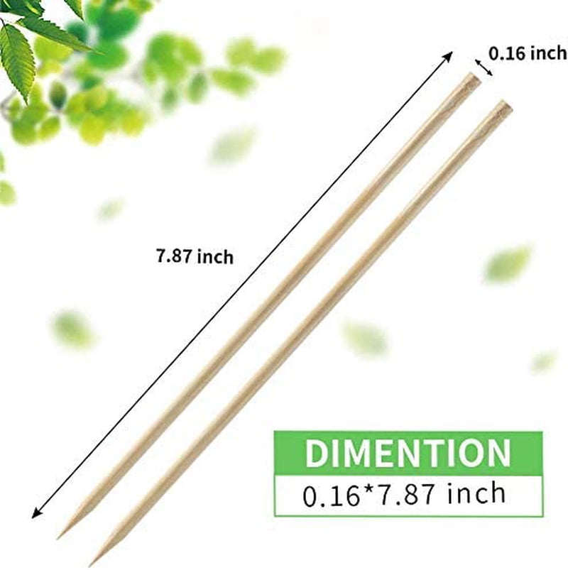 Bamboo Skewers, 8 Inch Bamboo Sticks 100Pcs BBQ Kabob Skewers, Grill, Appetizer, Fruit, Corn, Chocolate Fountain, Cocktail, Art, Craft, Set of 100 Pack