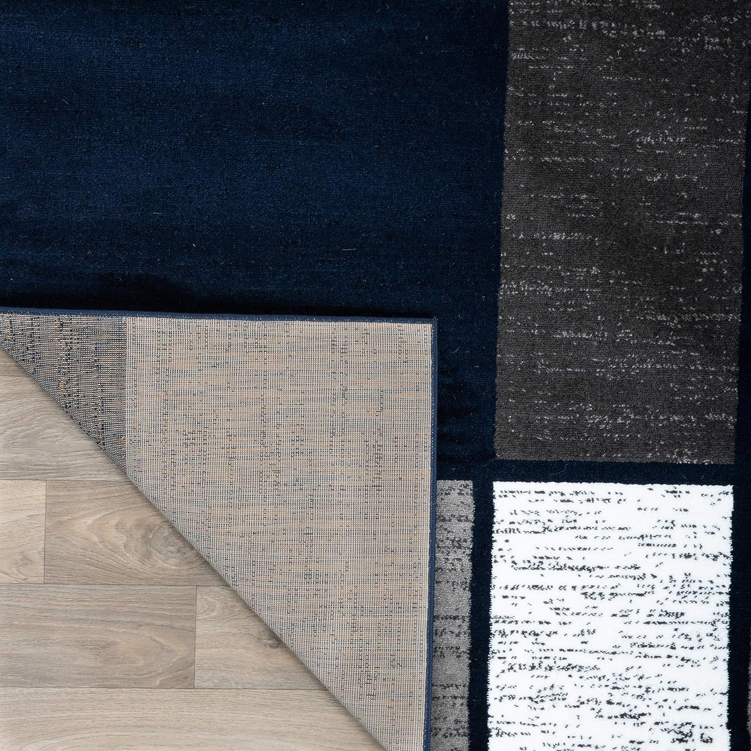 Modern Geometric Boxes Navy Area Rug, Fade-Resistant Carpet for Large Living Room, Bedroom, or Open Space, 10' X 14'