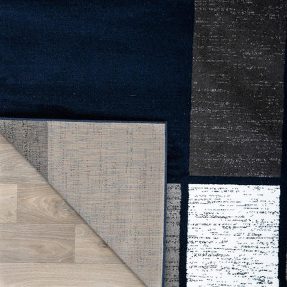 Modern Geometric Boxes Navy Area Rug, Fade-Resistant Carpet for Large Living Room, Bedroom, or Open Space, 10' X 14'