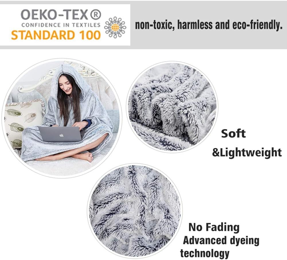 Blanket Sweatshirt Hoodie Wearable Blanket , Luxury Lightweight with Sleeves and Pockets Tv-Blanket for Men,Women,Kids(For Family)