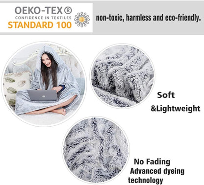Blanket Sweatshirt Hoodie Wearable Blanket , Luxury Lightweight with Sleeves and Pockets Tv-Blanket for Men,Women,Kids(For Family)
