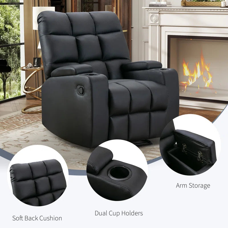 33.5" Wide Modern Faux Leather Soft Backrest Manual Release Recliner Chair with Massage & Storage & Cup Holder (Set of 2)
