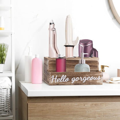 Wooden Hair Tool Organizer, Blow Hair Dry and Straightener Holder, Curling Iron Holder, Flat Iron Holder, Hair Accessories Product Styling Tools Dryer Organizer Storage for Bathroom Vanity Countertop