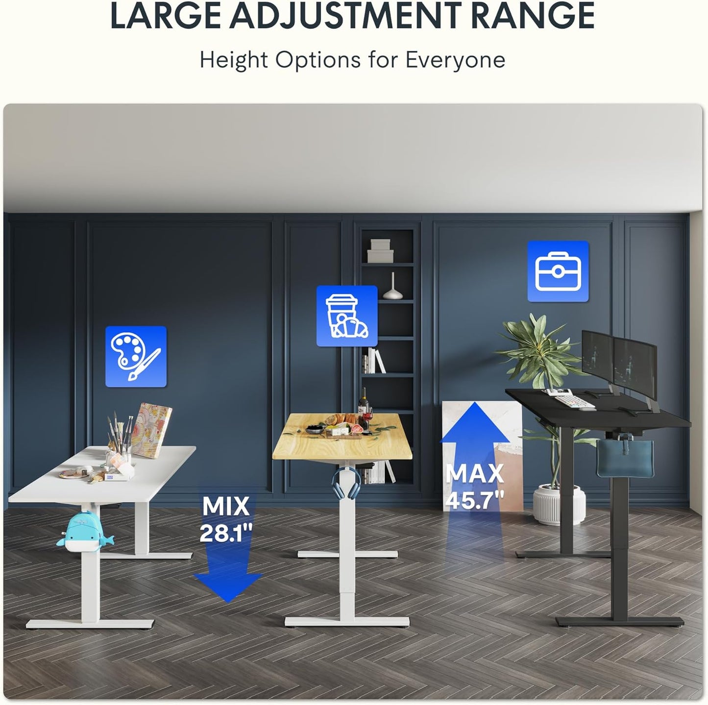 One-Piece Electric Standing Desk, 48 X 24 Inches Adjustable Desk with Seamless Desktop, Memory Controller Height Adjustment (White Frame + White Desktop, 2 Packages)