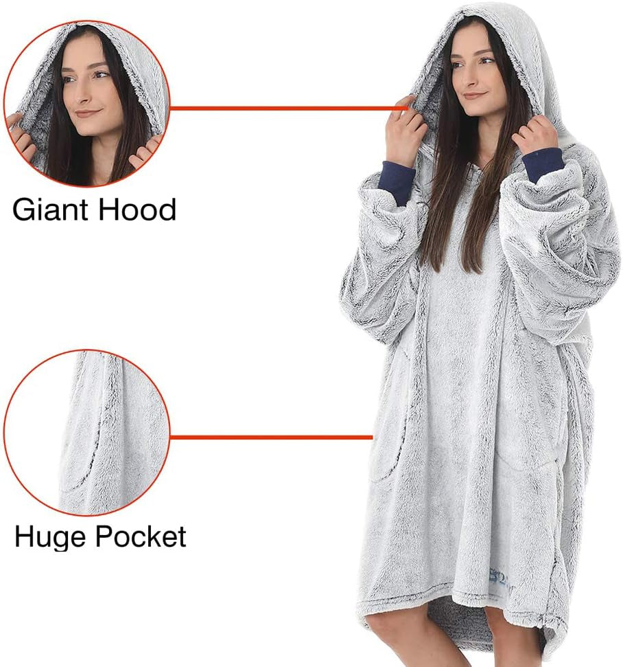 Blanket Sweatshirt Hoodie Wearable Blanket , Luxury Lightweight with Sleeves and Pockets Tv-Blanket for Men,Women,Kids(For Family)