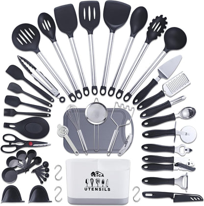Kithcen Utensil Set 46 Cooking Utensils Nylon and Stainless Steel Utensils Kitchen Tool Set,Baking Set Kitchen Set Spatula Set Kitchen Gadgets Kitchen Tools Kitchen Accessories Black