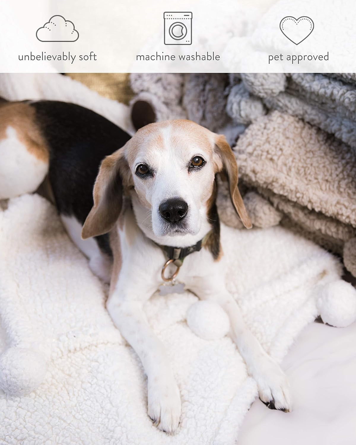 Craft and Kin Plush Blanket | Fleece Blanket White Plush Blanket | Throw Blanket Perfect Blankets and Throws | Ideal Fluffy Blanket Couch Blanket and Bed Blanket (White Pom Pom)