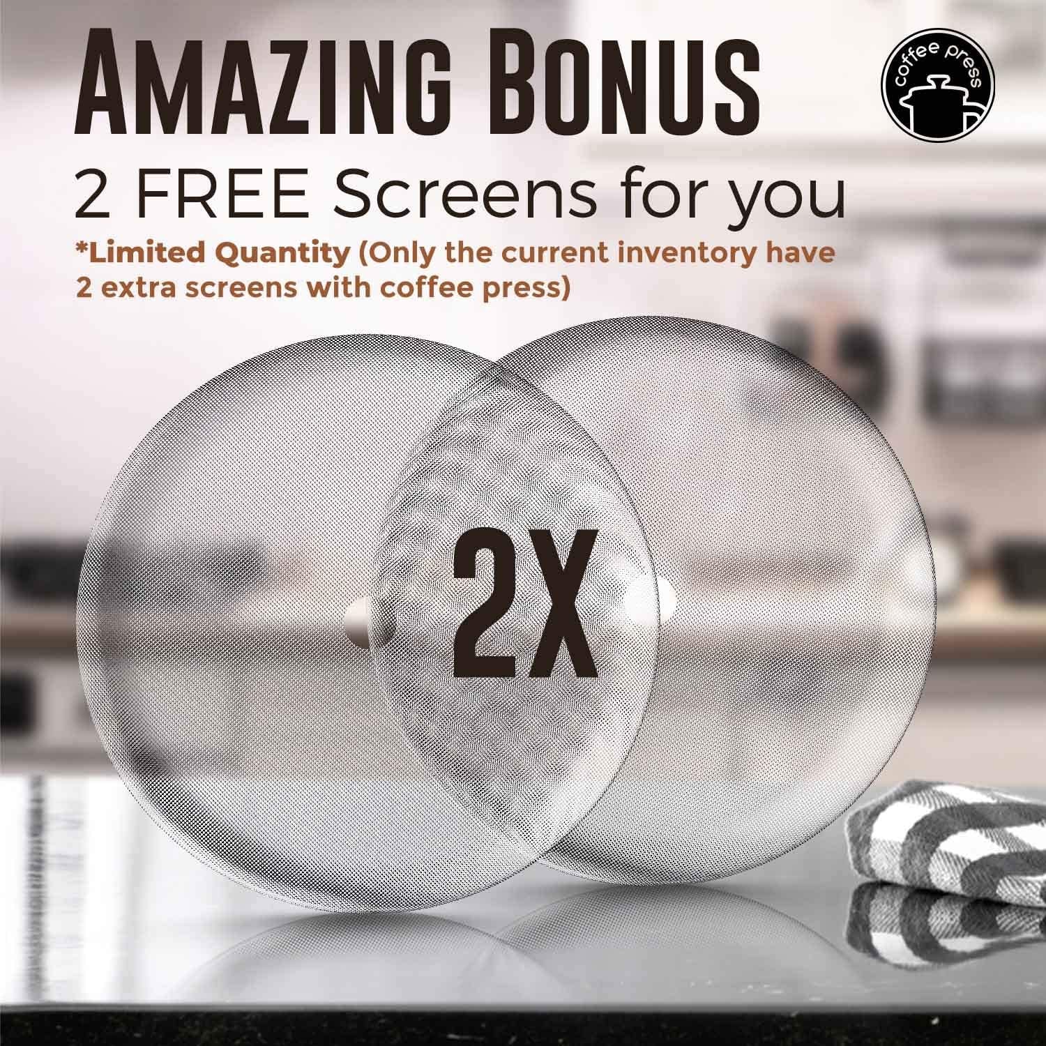 French Press Coffee Maker (1.5L)-Double Walled Large Coffee Press with 2 Extra Filters-Enjoy Granule-Free Coffee, Stylish Rust Free Kitchen Accessory-Stainless Steel (Mirror)