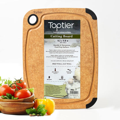 Wood Fiber Cutting Board for Kitchen - Non-Slip, Reversible, Eco-Friendly, Small 11.5 X 9.25-Inch Chopping Board, Natural Slate