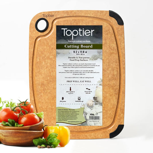 Wood Fiber Cutting Board for Kitchen - Non-Slip, Reversible, Eco-Friendly, Small 11.5 X 9.25-Inch Chopping Board, Natural Slate