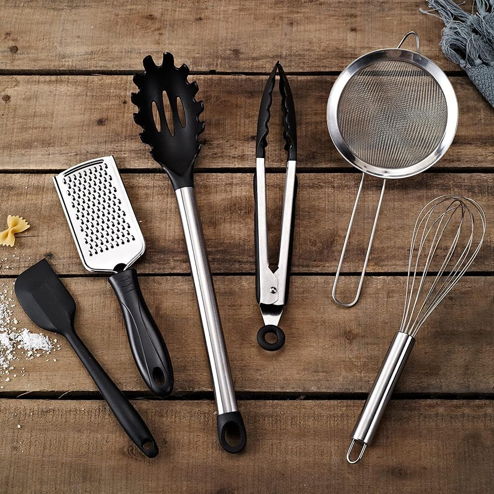 Kithcen Utensil Set 46 Cooking Utensils Nylon and Stainless Steel Utensils Kitchen Tool Set,Baking Set Kitchen Set Spatula Set Kitchen Gadgets Kitchen Tools Kitchen Accessories Black