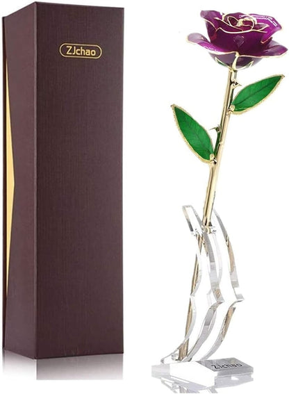 24K Rose for Her, Eternal Love Plated Rose Flower, Romantic Present for Wife, Mom, Grandma, Anniversary, Birthday, Wedding ()