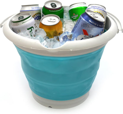 10L (2.6 Gallon) Collapsible Plastic Bucket - Foldable round Tub - Portable Fishing Water Pail - Space Saving Outdoor Waterpot, Size 33Cm Dia (1, Bright Blue)