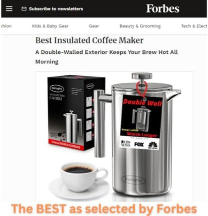 French Press Coffee Maker (1.5L)-Double Walled Large Coffee Press with 2 Extra Filters-Enjoy Granule-Free Coffee, Stylish Rust Free Kitchen Accessory-Stainless Steel (Mirror)