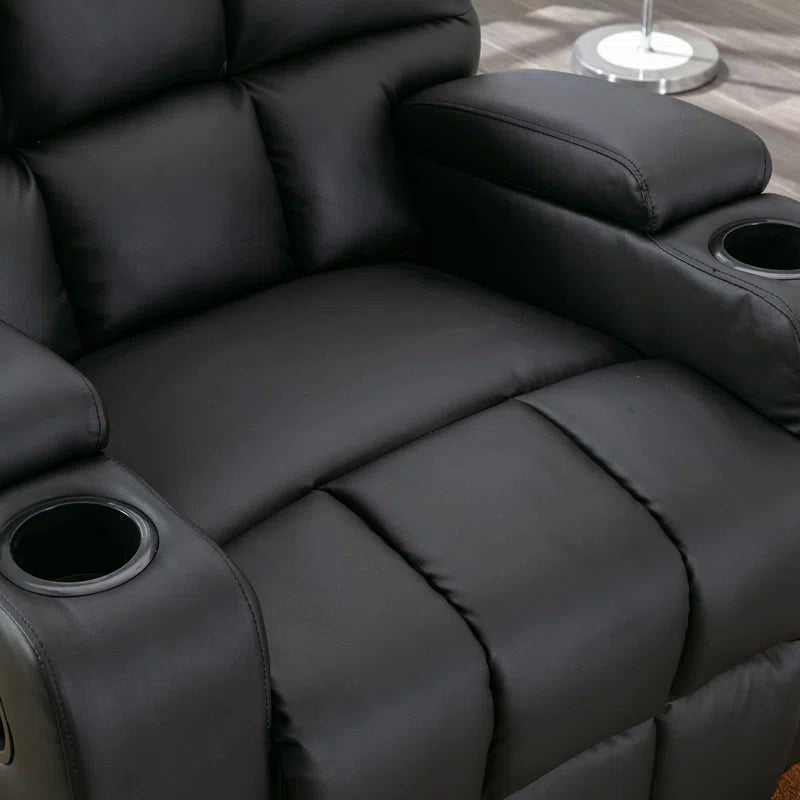 33.5" Wide Modern Faux Leather Soft Backrest Manual Release Recliner Chair with Massage & Storage & Cup Holder (Set of 2)