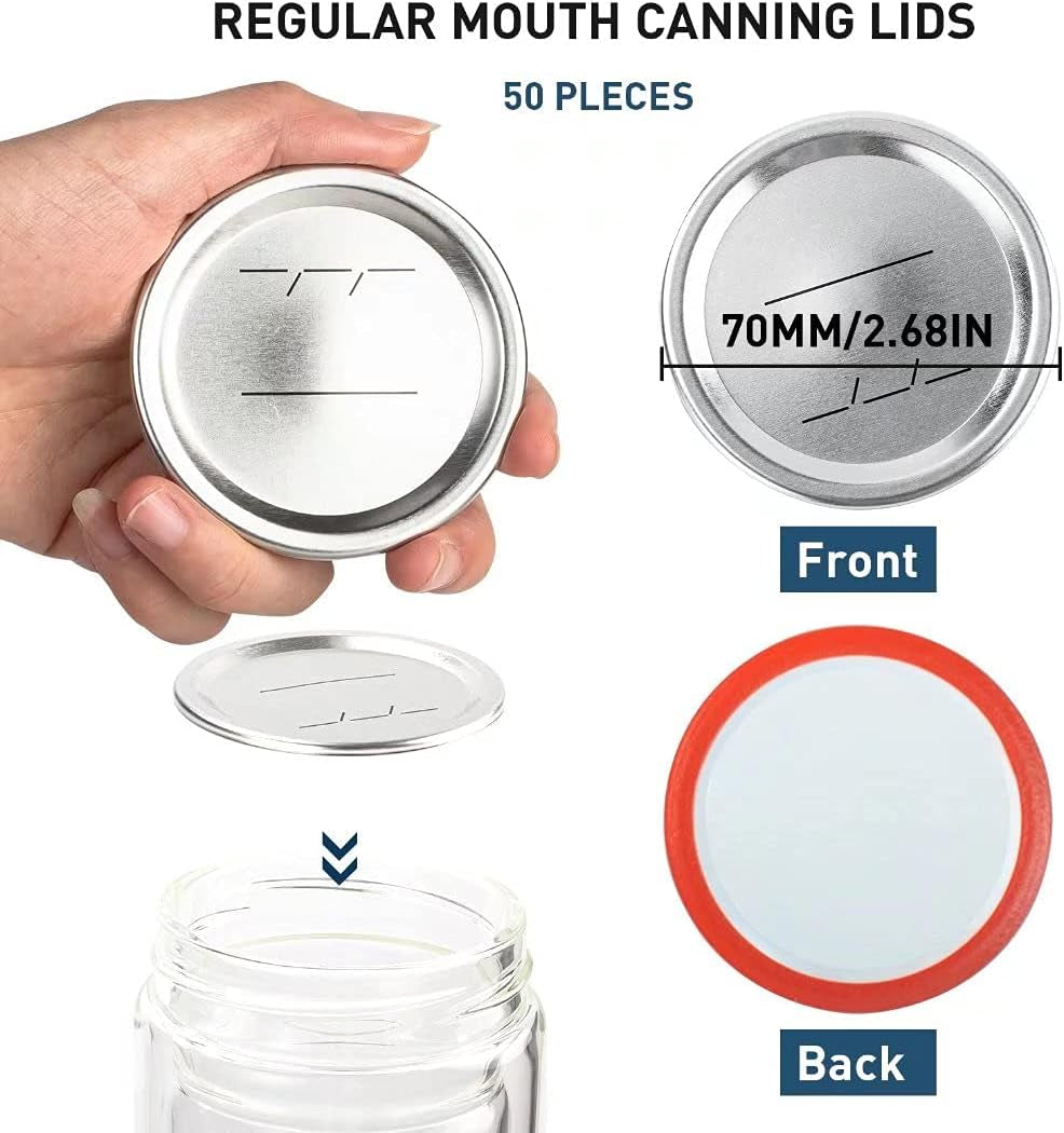 50-Count 70Mm Regular Mouth Canning Lids for Ball, Kerr Jars, Wide Canning Lids 100% Fit Airtight for Regular Mouth Jars Leak Proof Rust-Proof Canning Jar Lids for Homemade Jam Pickles(50Pcs)