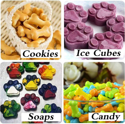 2 Pack Silicone Molds - Puppy Dog Paw & Dog Bone Shapes for Baking Chocolate, Candy, Jelly, Ice Cube Treats