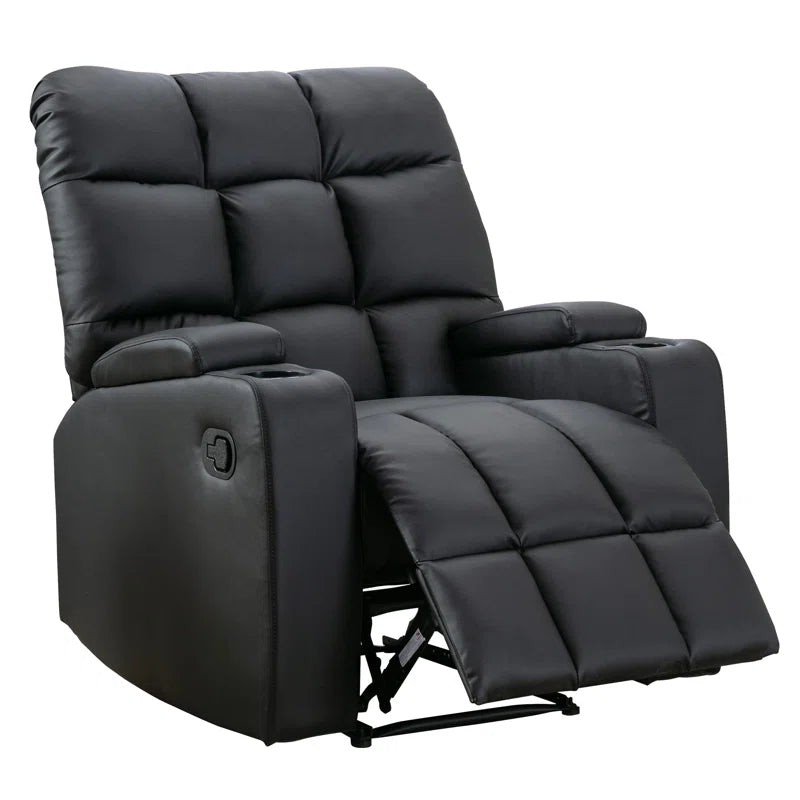33.5" Wide Modern Faux Leather Soft Backrest Manual Release Recliner Chair with Massage & Storage & Cup Holder (Set of 2)