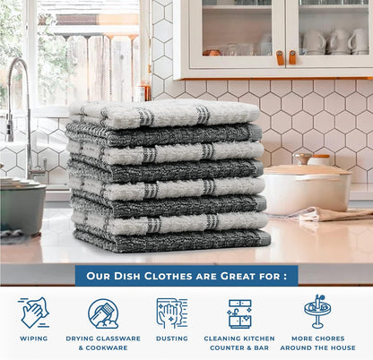 Premium Dish Cloth 100% Cotton 12 X 12 Inches |Pack of 8|-Ultra Soft Tea Towels-Highly Absorbent Kitchen Rags-Terry Dishcloth for Kitchen and Household Cleaning |Grey|