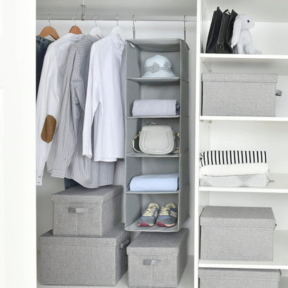5-Shelf Hanging Closet Organizers and Storage, Hanging Shelves for Closet Storage, Collapsible Hanging Shelf Organizer for Clothes Organization, Light Gray, 12 ¼" D X 12 ¼" W X 45 ½" H