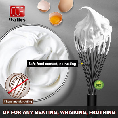Silicone Whisk, Stainless Steel Wire Whisk - Heat Resistant Kitchen Whisks for Non-Stick Cookware, Balloon Egg Beater Perfect for Blending, Whisking, Beating, Frothing & Stirring, 8.5", Black