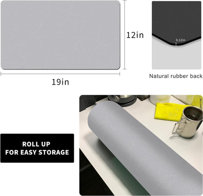 Coffee Maker Mat for Countertops, Coffee Bar Accessories Fit under Coffee Machine Mat, 19"X12" Rubber Backed Coffee Pots, Table Mat under Appliance, Dish Drying Mat, Marble Gray for Kitchen Counter